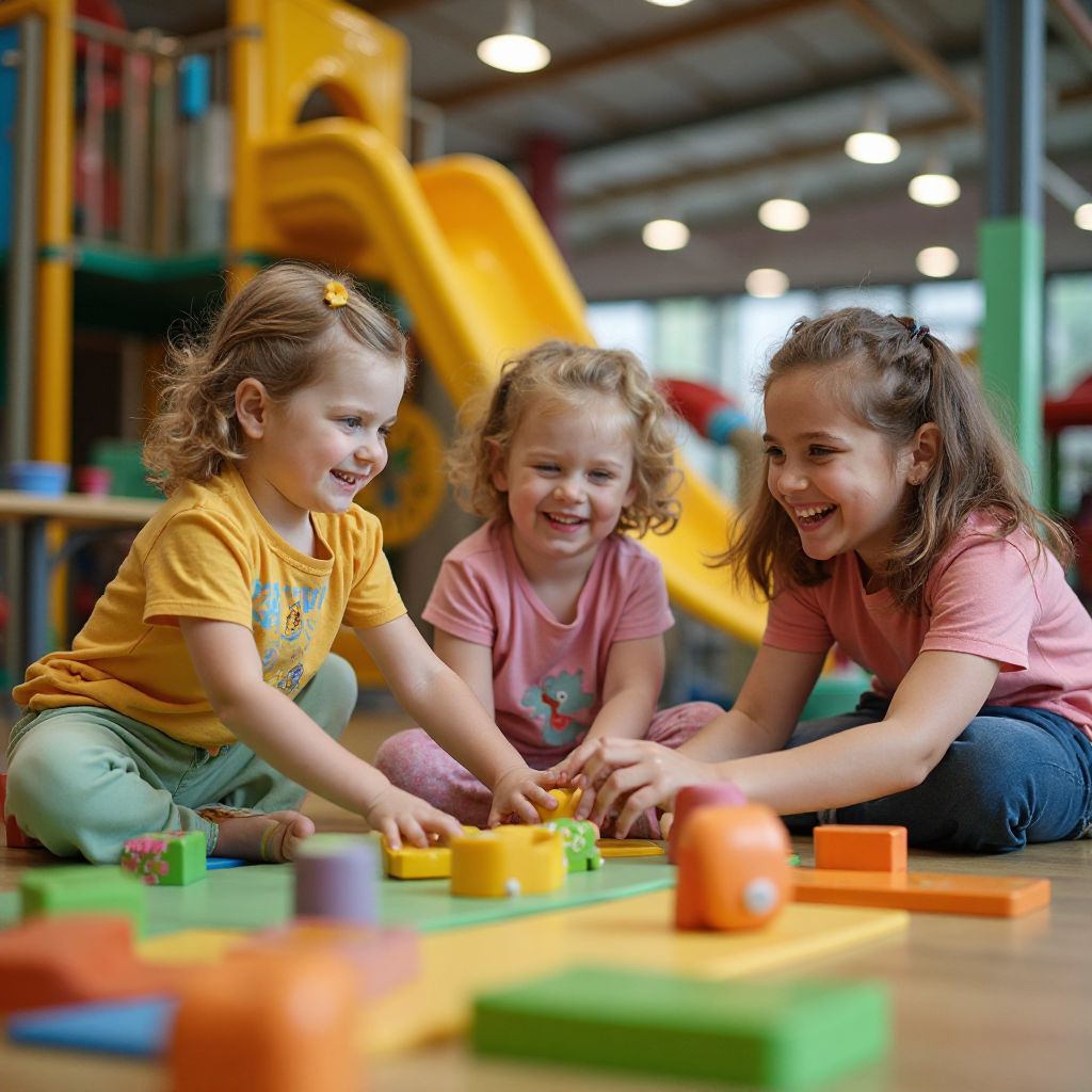 Urban Sprouts Play founding story with children playing in colorful indoor playground environment