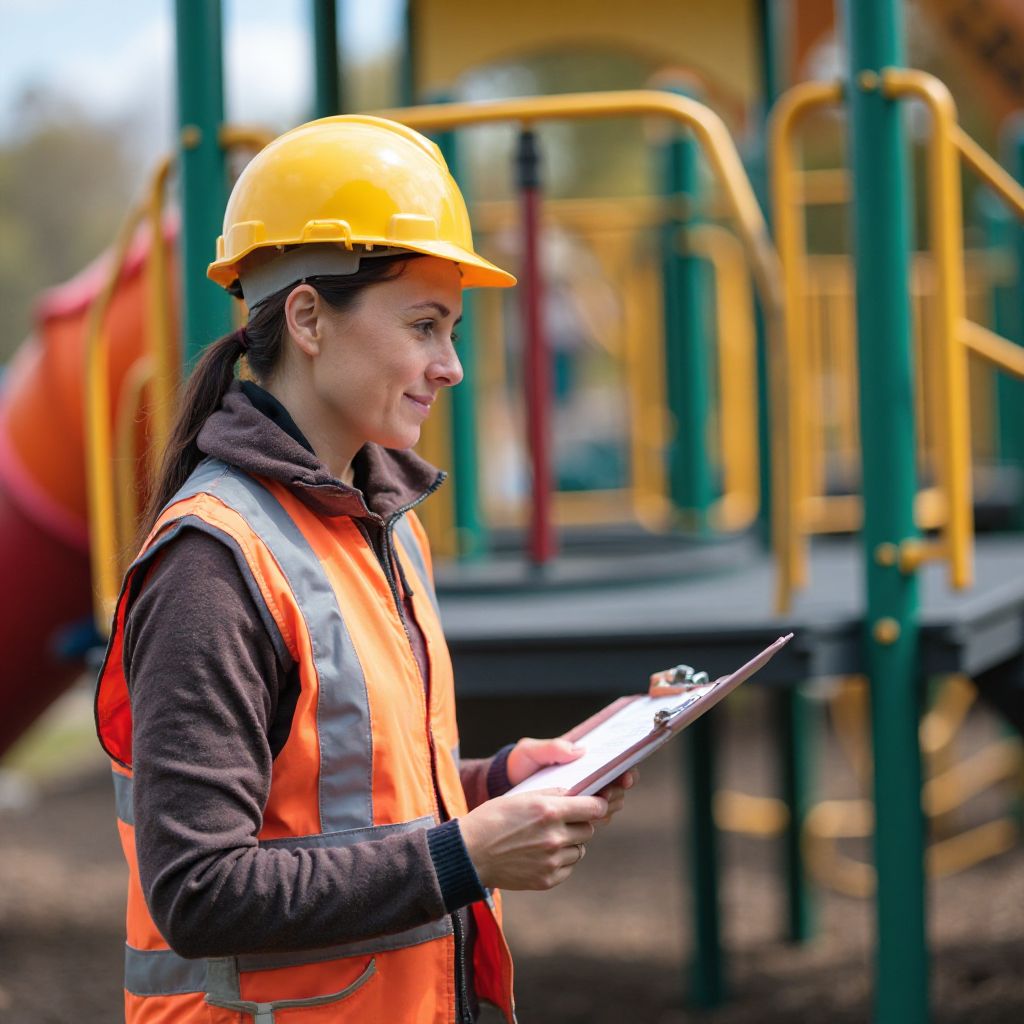 Jamie Thompson, safety coordinator ensuring playground equipment meets standards